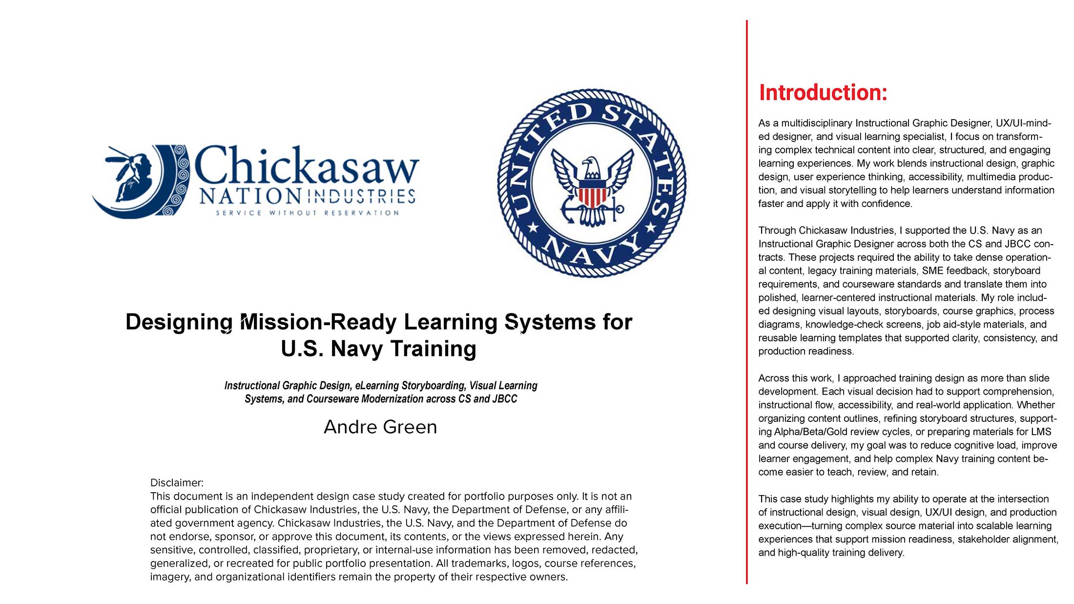 Chickasaw Industries U.S. Navy instructional graphic design case study cover