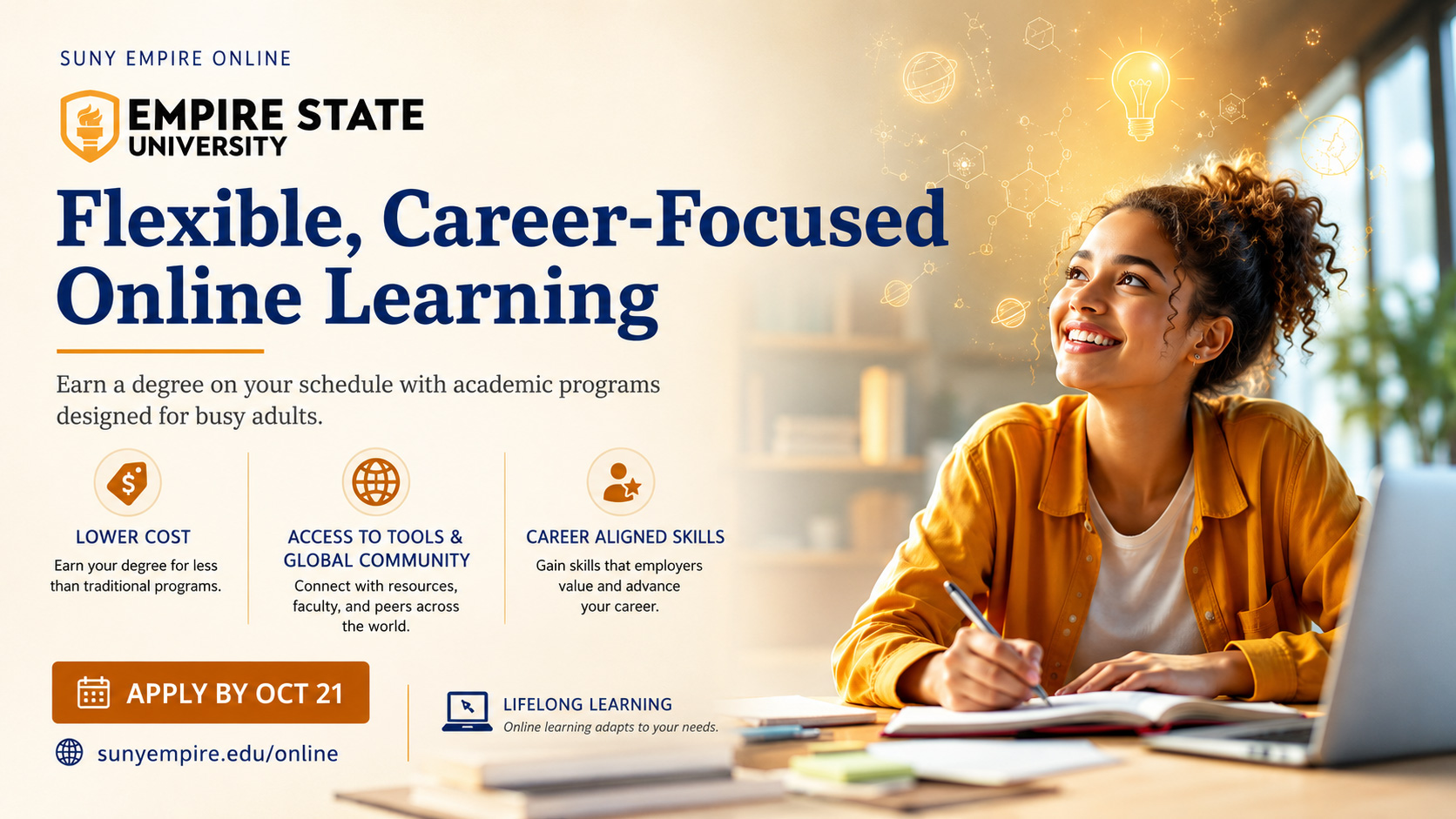 SUNY Empire Online advertisement featuring flexible career-focused online learning message