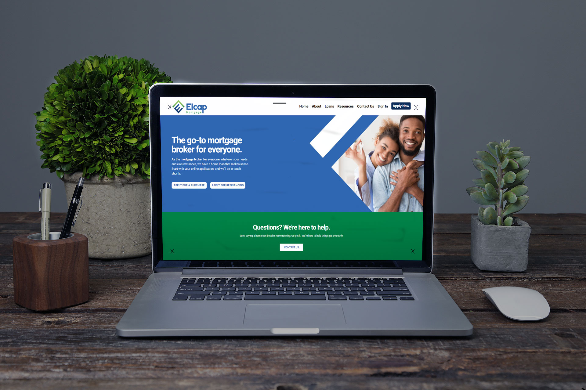 Elcap Mortgage main website on a laptop